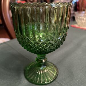 Vintage 1970’s Footed Pressed Glass Emerald Green Heavy Goblet/Chalice